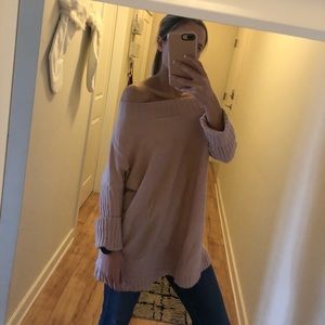 Oversized flattering off the shoulder pink sweater